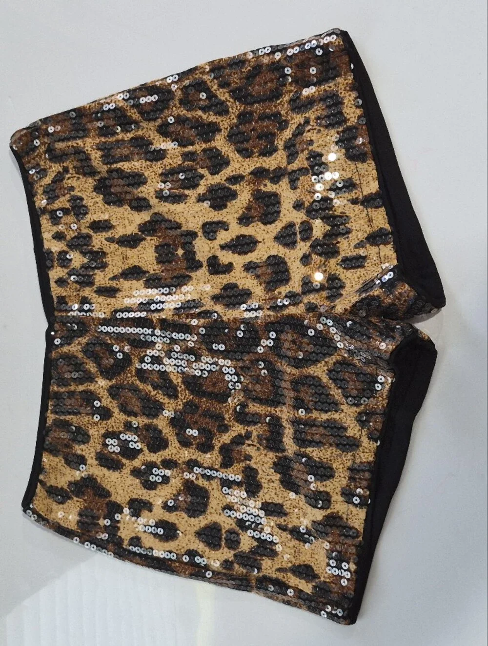 Sequin Leopard Print High-Waist Women’s Shorts - Black & Gold Size Small